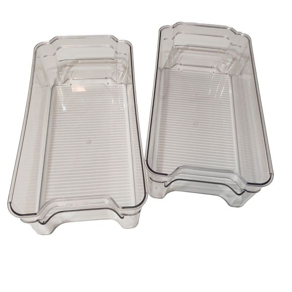 Set of 2 Clear Refrigerator, Pantry Food, Snack Storage Organizers; Approx. 12x6 - Picture 1 of 5